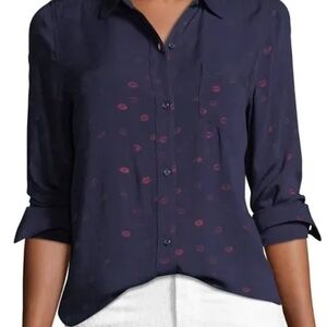 Rails Navy Button-Down Shirt with Pink Kiss Print